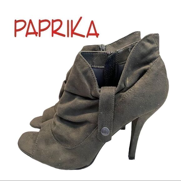Paprika Women's Grey Suede Peep Toe Zipper Heel Ankle Boots Booties 10 - Picture 1 of 6